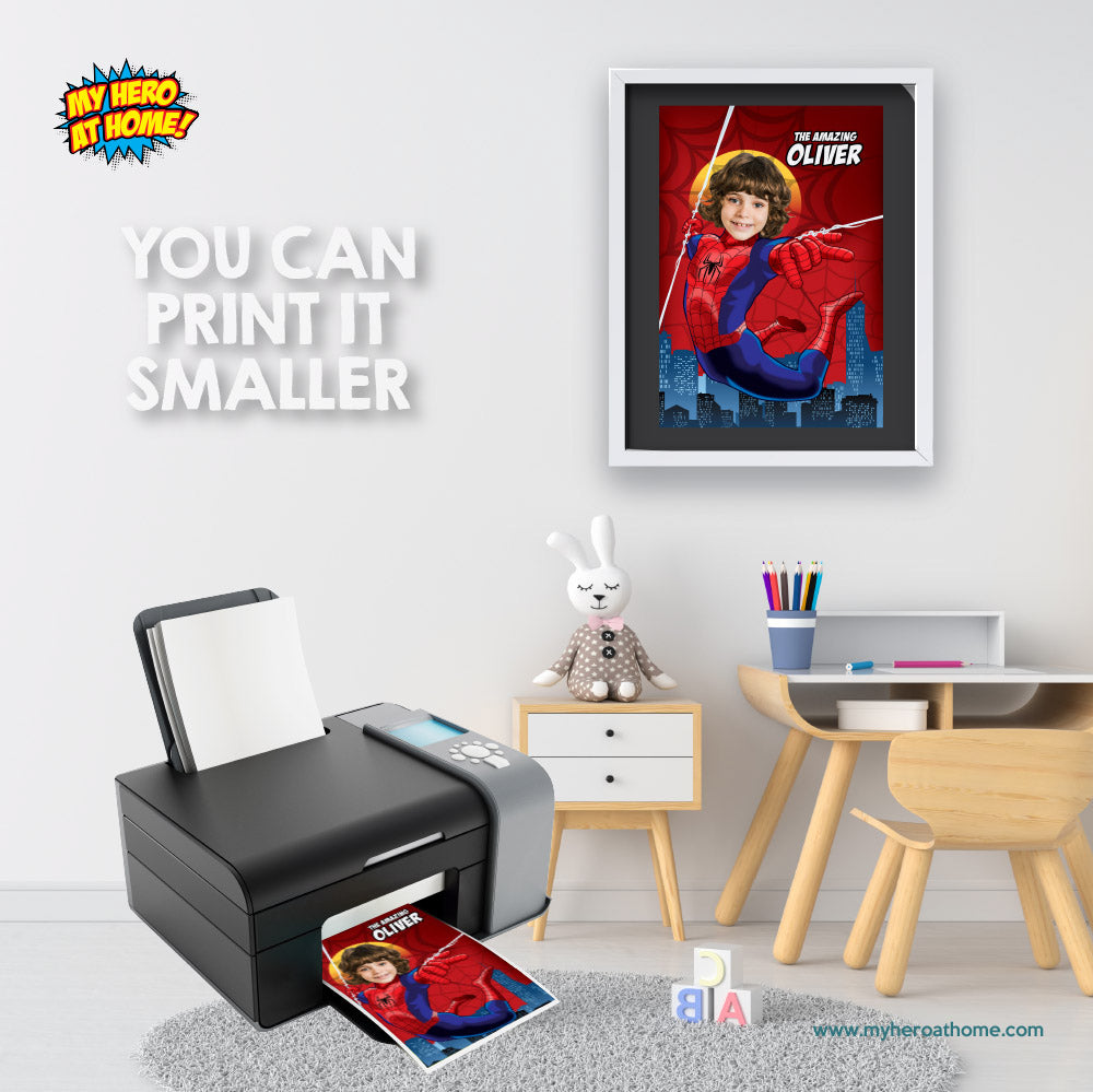 Custom Spiderman Poster with your kid as his favorite superhero, Spider-Man Wall Decoration with photo. 101PG