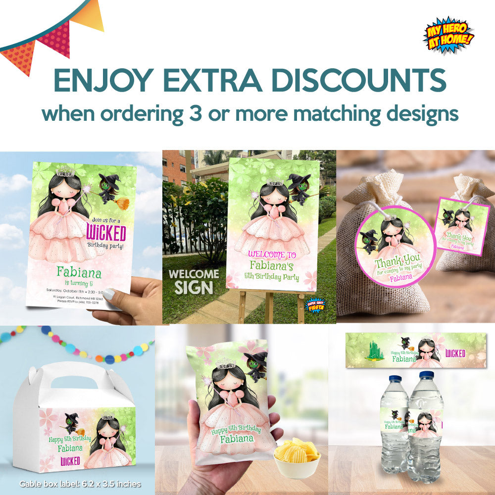 Watercolor Wicked Brunette Glinda Party Favor Tags, Dark Hair princess tags (Round and Square). 1747FT