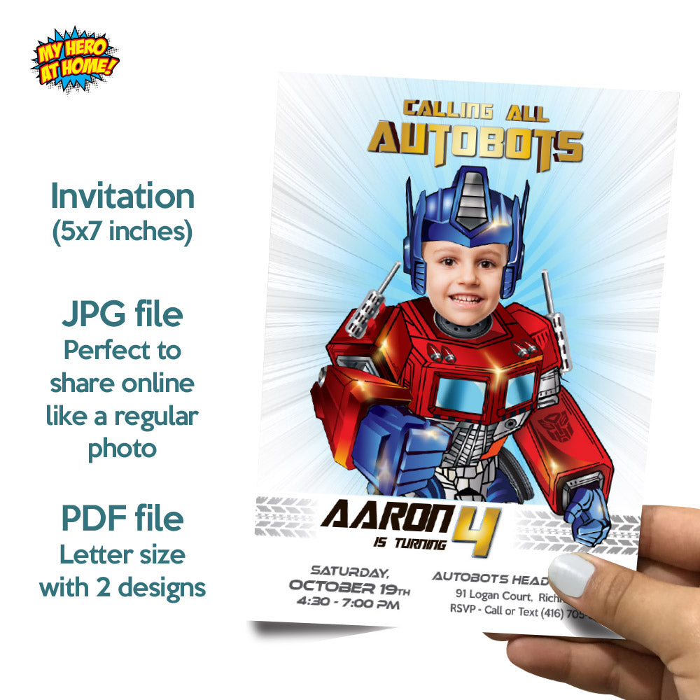 Bundle Optimus Prime Birthday with your kid as the star: Invitation and Thank you, printable Cake Topper, Welcome Sign. 2025B2