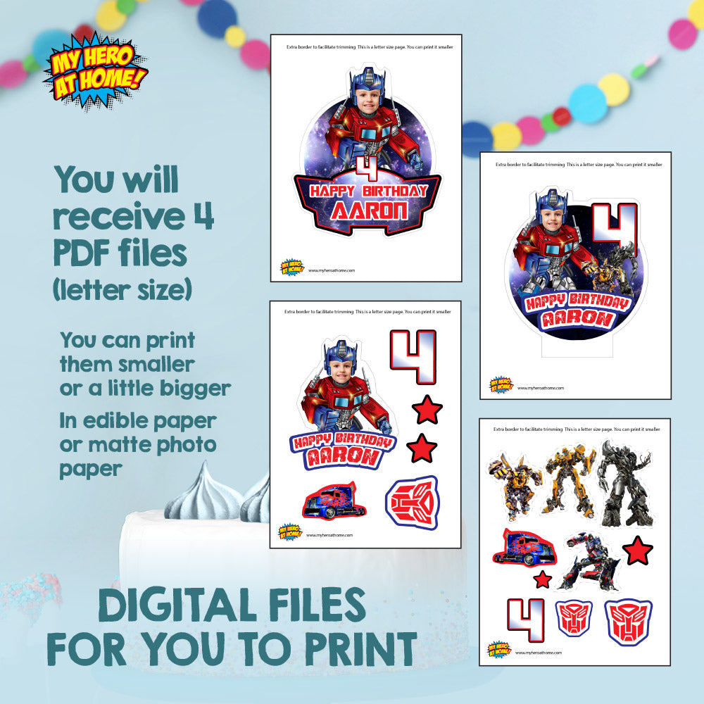 Bundle Optimus Prime Party decoration, Transformers Optimus: Banner Backdrop, Cake Topper and Welcome Sign. 2025B4