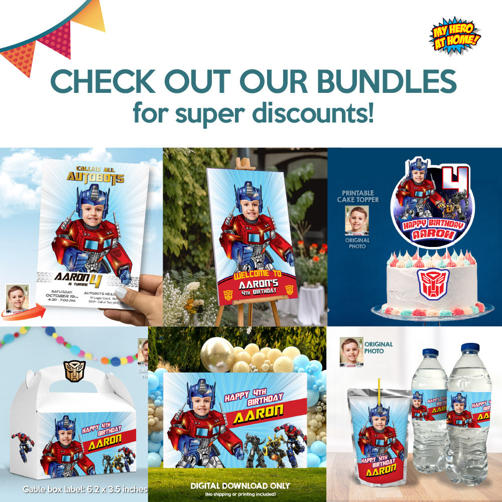 Transformers Optimus Prime Birthday Invitation with photo, Optimus Prime party flyer, Autobots party template. 2025IN