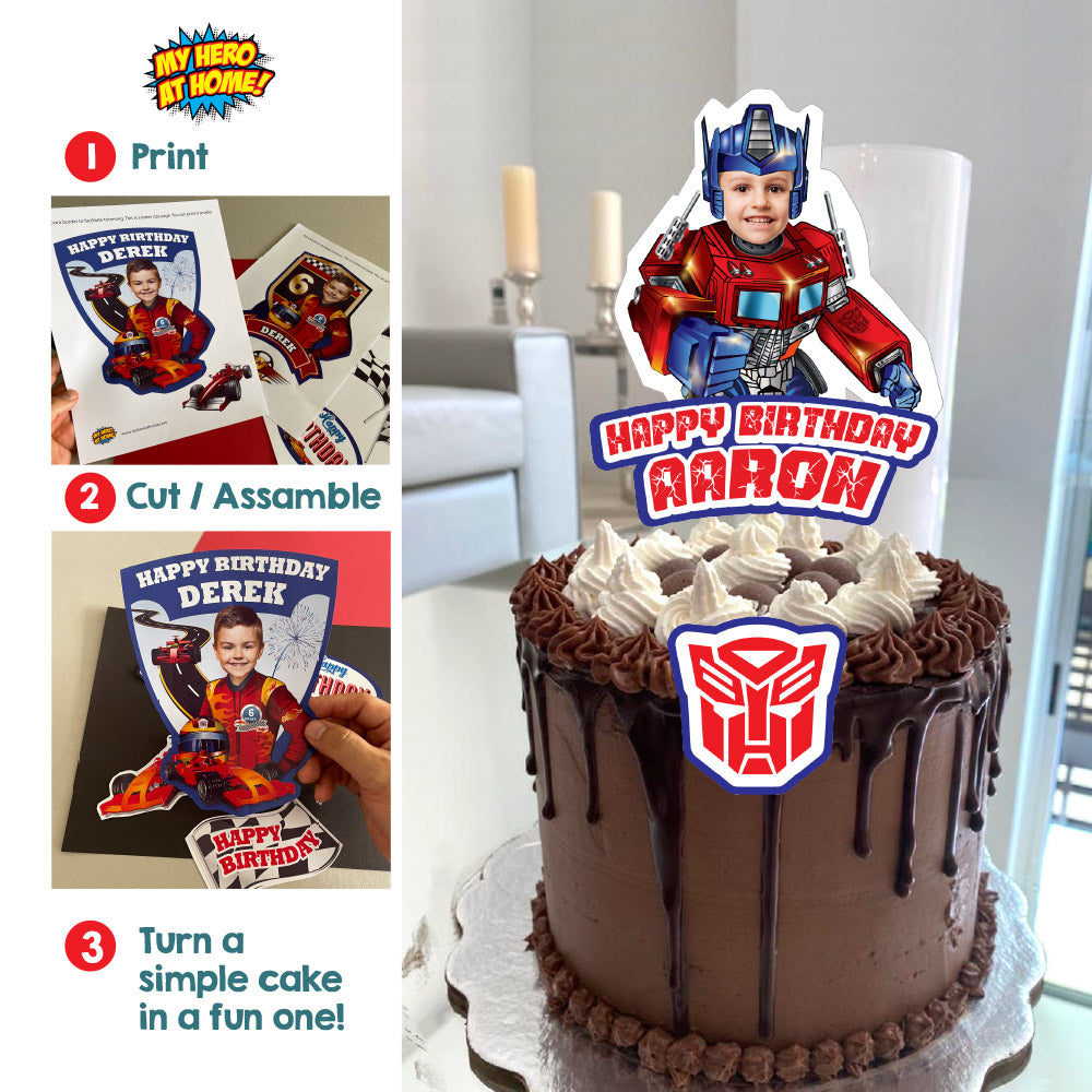Cake topper of Optimus Prime with photo, Autobots cake topper, Transformers cake topper. 2025CT