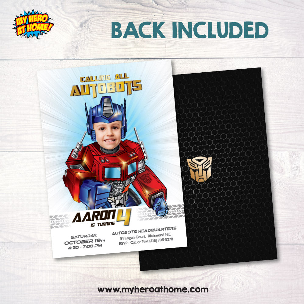 Transformers Optimus Prime Birthday Invitation with photo, Optimus Prime party flyer, Autobots party template. 2025IN
