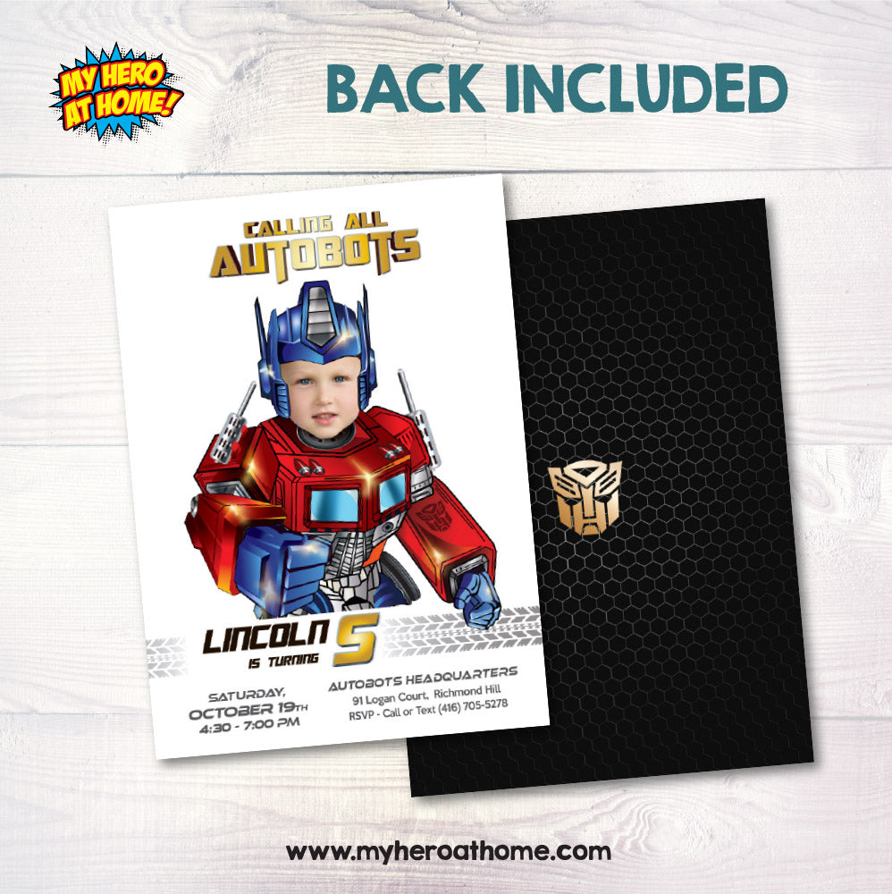 Optimus Prime Birthday Party Invitation with photo, Optimus Prime Digital Invite. 2025IN2