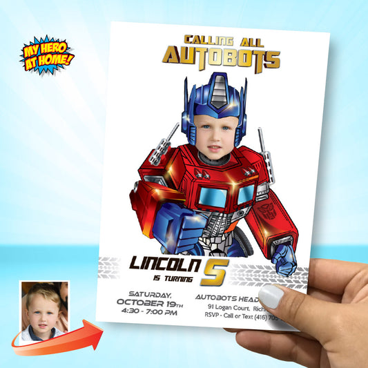 Optimus Prime Birthday Party Invitation with photo, Optimus Prime Digital Invite. 2025IN2