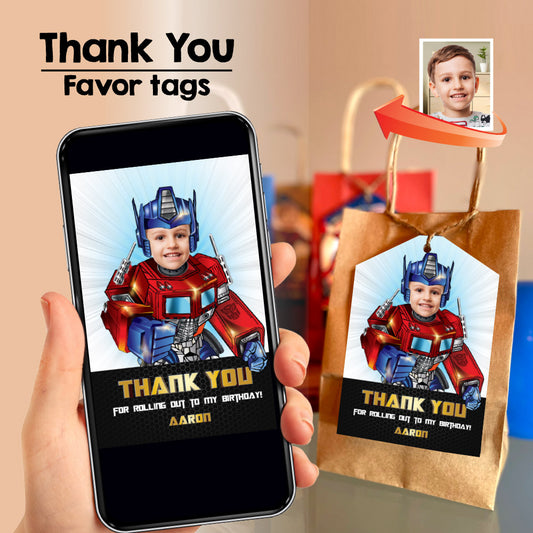 Optimus Prime thank you, Optimus favor tags, Transformers thank you with photo, Autobots thank you. 2025TY