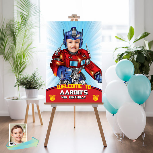 Transformers Welcome sign with kid as Optimus Prime, Autobots welcome party, Optimus Prime welcome Sign. 2025WS