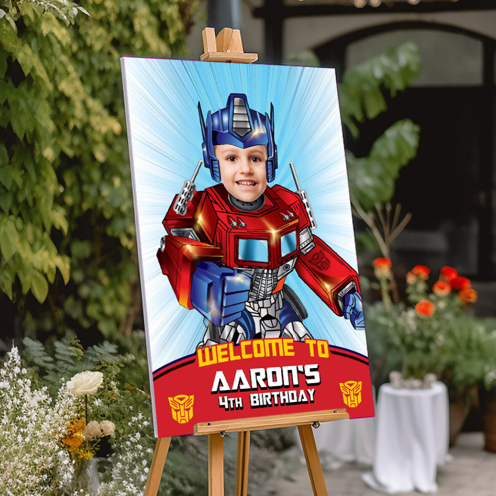 Transformers Welcome sign with kid as Optimus Prime, Autobots welcome party, Optimus Prime welcome Sign. 2025WS
