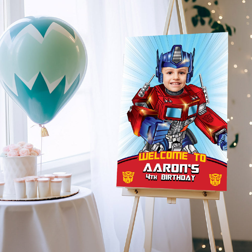 Transformers Welcome sign with kid as Optimus Prime, Autobots welcome party, Optimus Prime welcome Sign. 2025WS