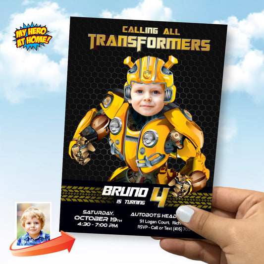 Bumblebee Birthday template with photo, Bumblebee e-invite, Bumblebee online Invite. 2027