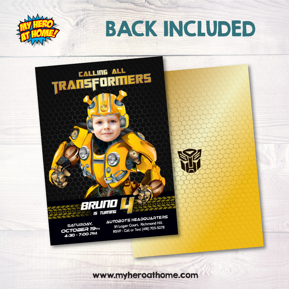 Bumblebee Birthday template with photo, Bumblebee e-invite, Bumblebee online Invite. 2027