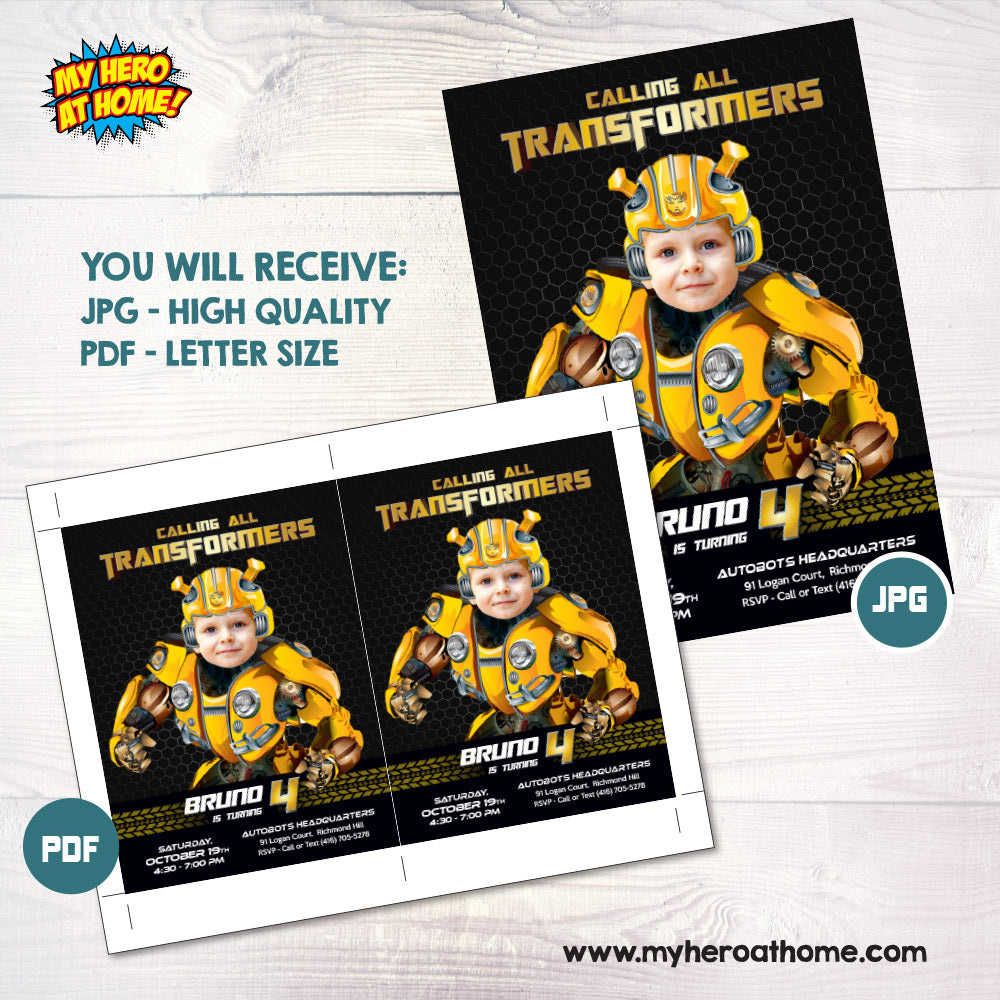 Bumblebee Birthday template with photo, Bumblebee e-invite, Bumblebee online Invite. 2027
