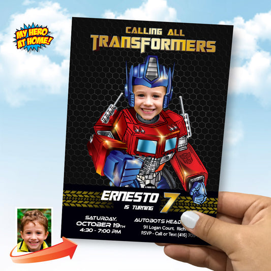 Optimus Prime Birthday digital invitation with photo, Optimus Prime online Invite, Prime party ideas. 2028
