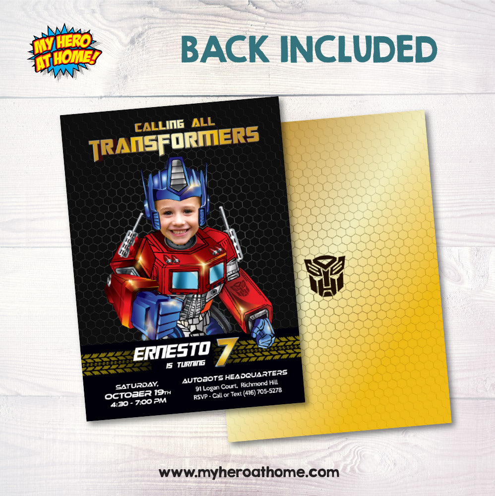 Optimus Prime Birthday digital invitation with photo, Optimus Prime online Invite, Prime party ideas. 2028