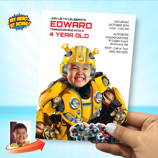 Bumblebee Birthday template with photo, Bumblebee party flyer, Bumblebee Autobots party. 2029