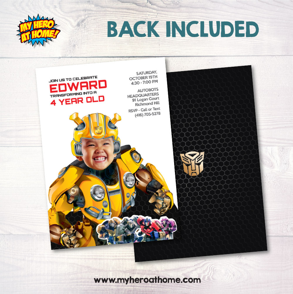 Bumblebee Birthday template with photo, Bumblebee party flyer, Bumblebee Autobots party. 2029