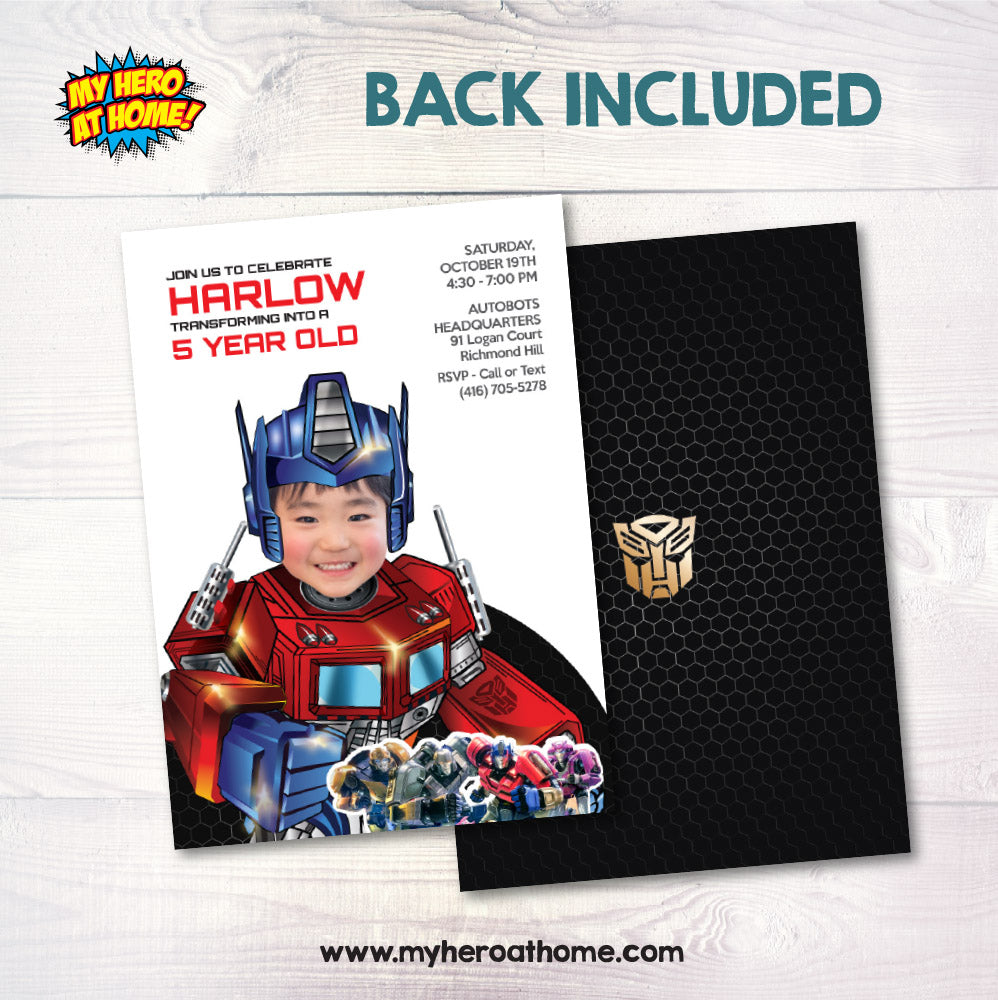 Optimus Prime template with photo, Optimus Prime Birthday evite, Optimus Prime party digital. 2030