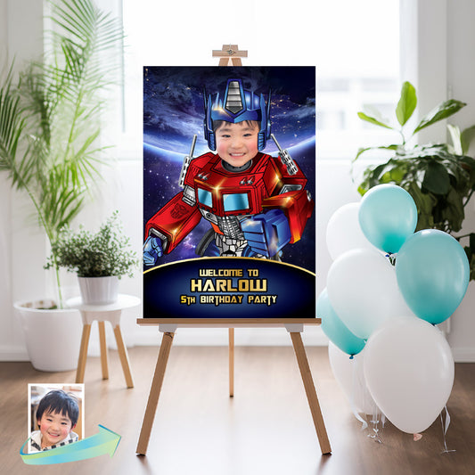 Optimus Prime Birthday Welcome sign with photo, Transformers Party Welcome sign. 2045