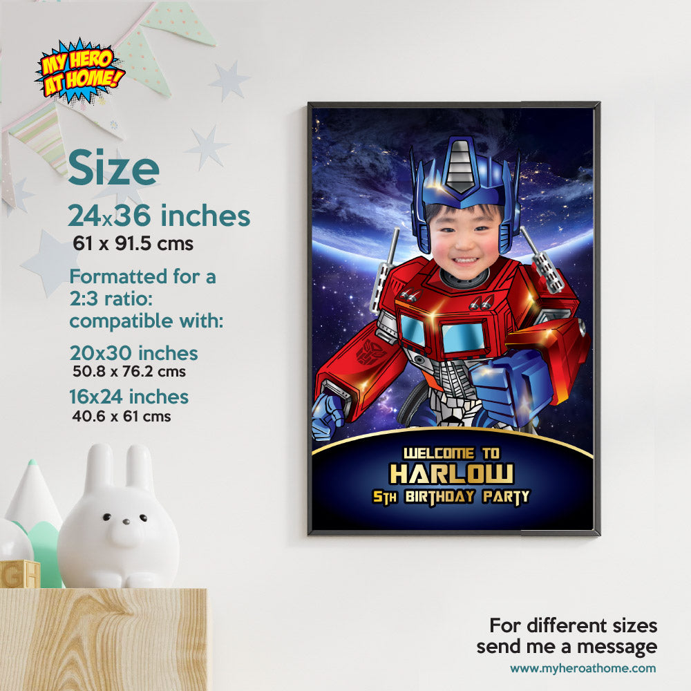 Optimus Prime Birthday Welcome sign with photo, Transformers Party Welcome sign. 2045