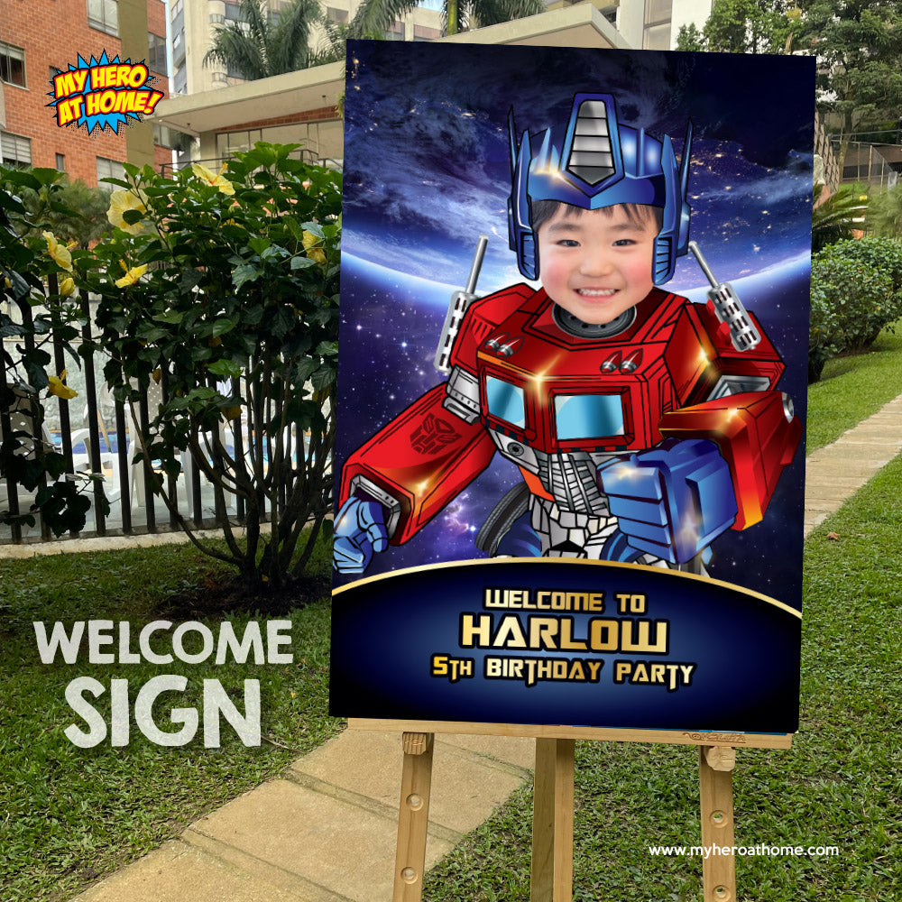 Optimus Prime Birthday Welcome sign with photo, Transformers Party Welcome sign. 2045