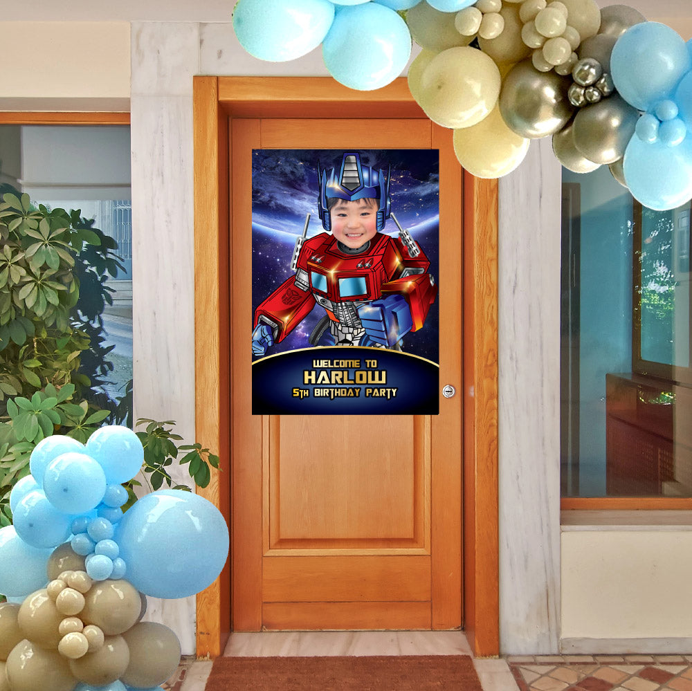 Optimus Prime Birthday Welcome sign with photo, Transformers Party Welcome sign. 2045