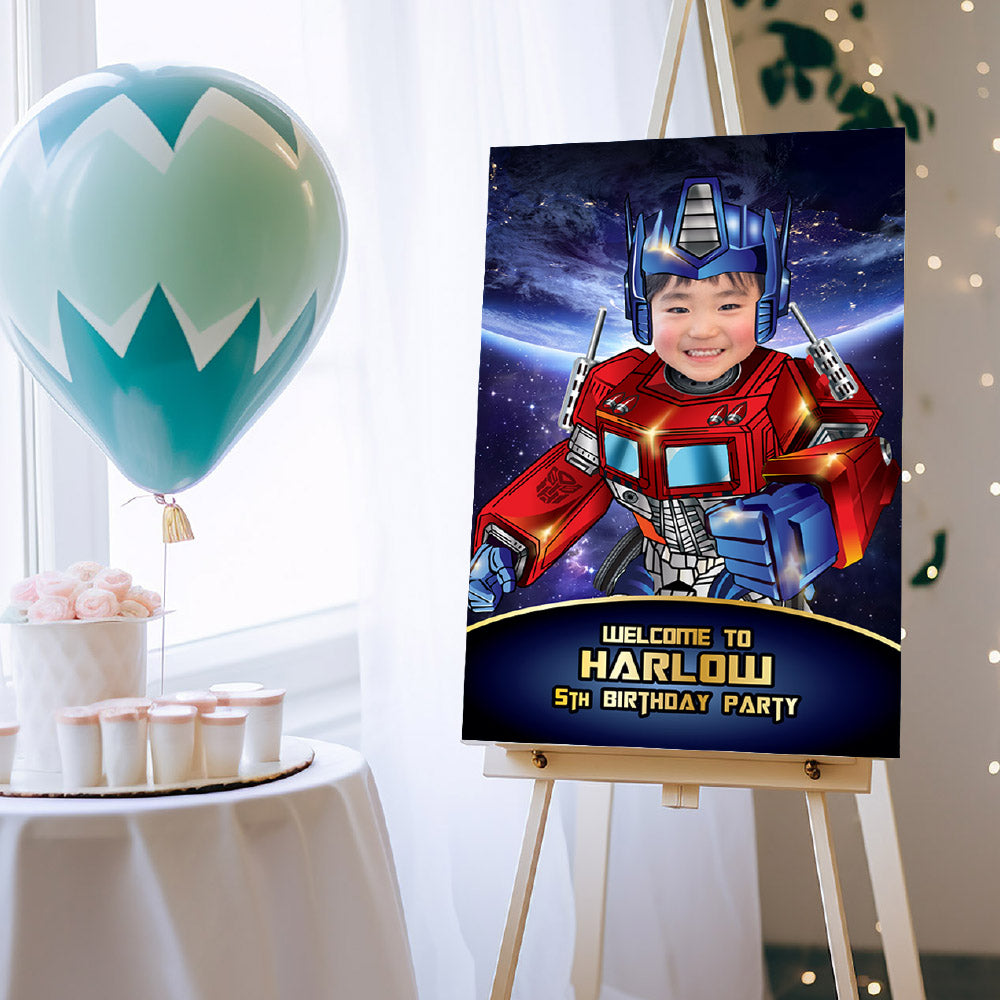 Optimus Prime Birthday Welcome sign with photo, Transformers Party Welcome sign. 2045