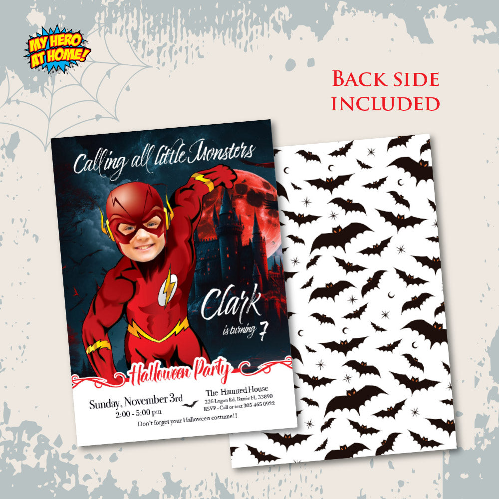 Flash Halloween themed party invitation, Flash birthday invitation Halloween party, Spooky Flash evite. 2071