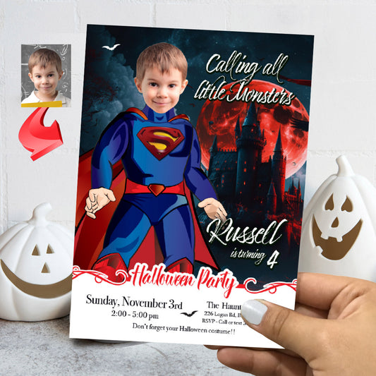 Superman Halloween birthday party template, Halloween Superman invite,  Halloween party with Superman. 2073