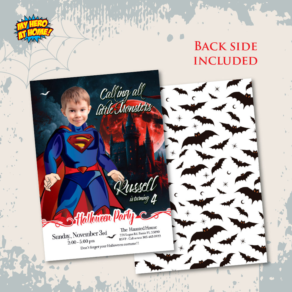 Superman Halloween birthday party template, Halloween Superman invite, Halloween party with Superman. 2073