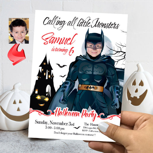 Batman Halloween birthday Invitation, Halloween Batman template, Batman invitation for Halloween party. 2074