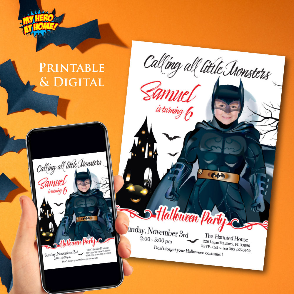 Batman Halloween birthday Invitation, Halloween Batman template, Batman invitation for Halloween party. 2074