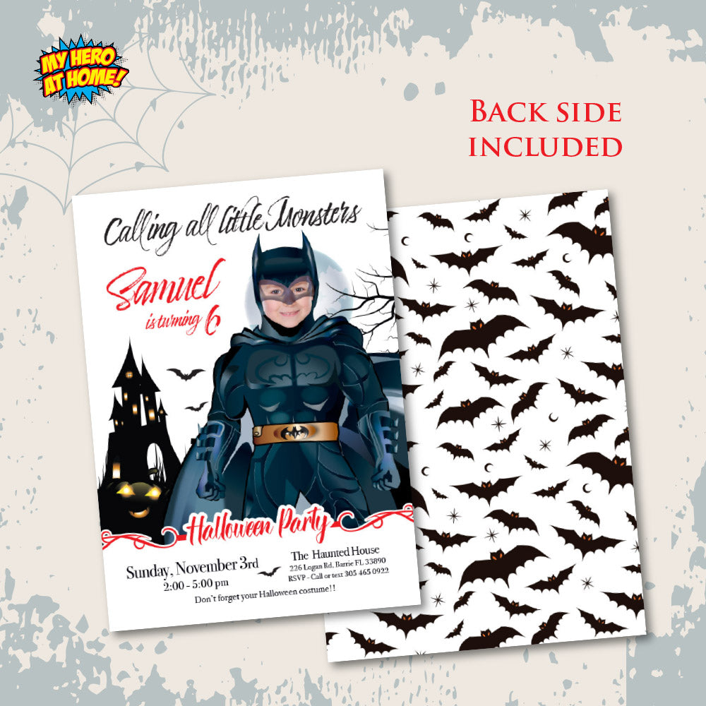 Batman Halloween birthday Invitation, Halloween Batman template, Batman invitation for Halloween party. 2074