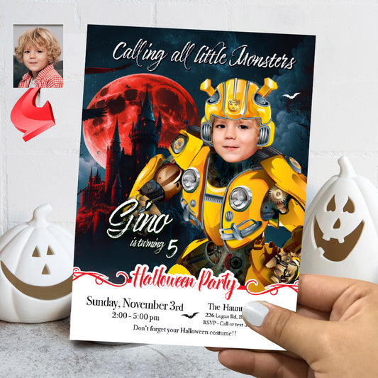 Autobots Halloween birthday party template, Transformers Autobots invite, Autobots invitation for Halloween party. 2085
