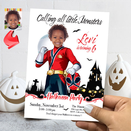Power Rangers Halloween party Invite, Power Rangers Halloween template, Power Rangers Halloween themed party. 2089