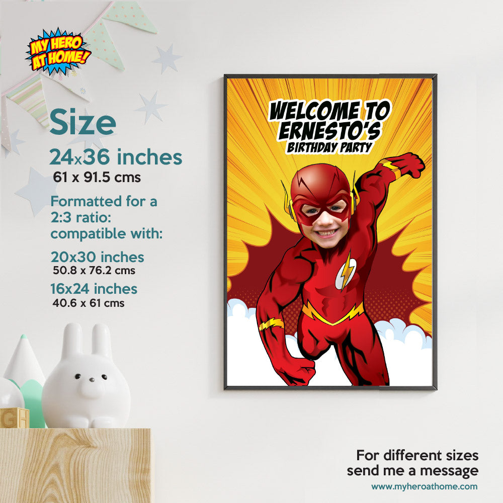 Flash Welcome sign with photo, Welcome sign Flash party, Flash welcome Birthday party sign. 149WS2