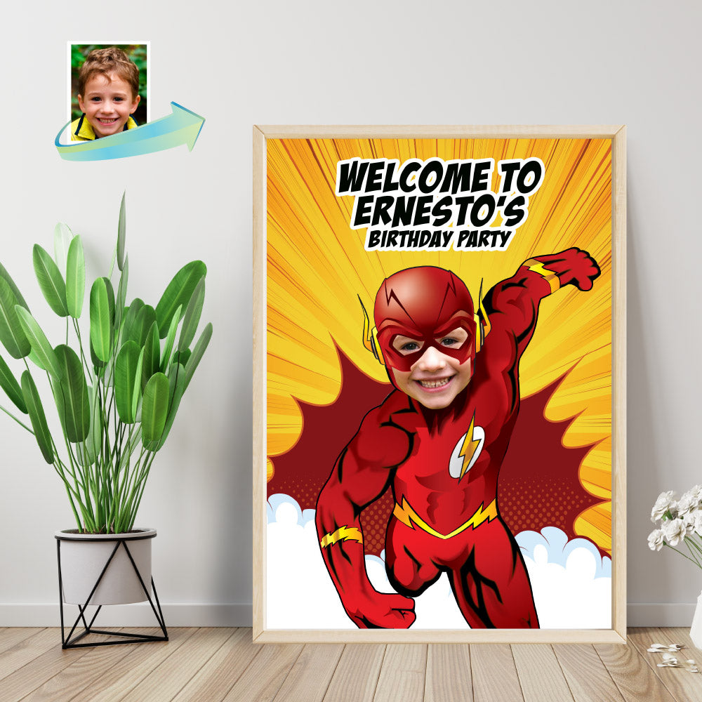 Flash Welcome sign with photo, Welcome sign Flash party, Flash welcome Birthday party sign. 149WS2