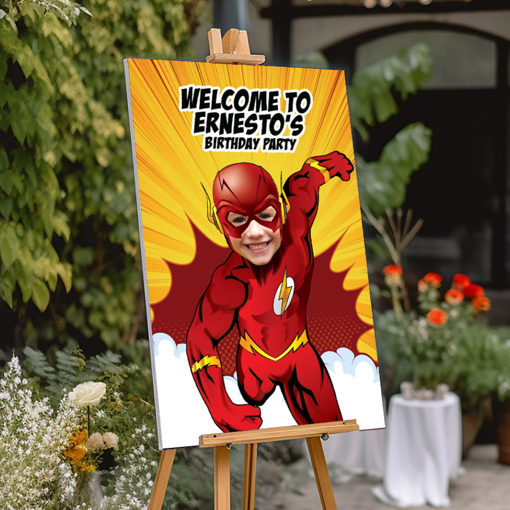 Flash Welcome sign with photo, Welcome sign Flash party, Flash welcome Birthday party sign. 149WS2
