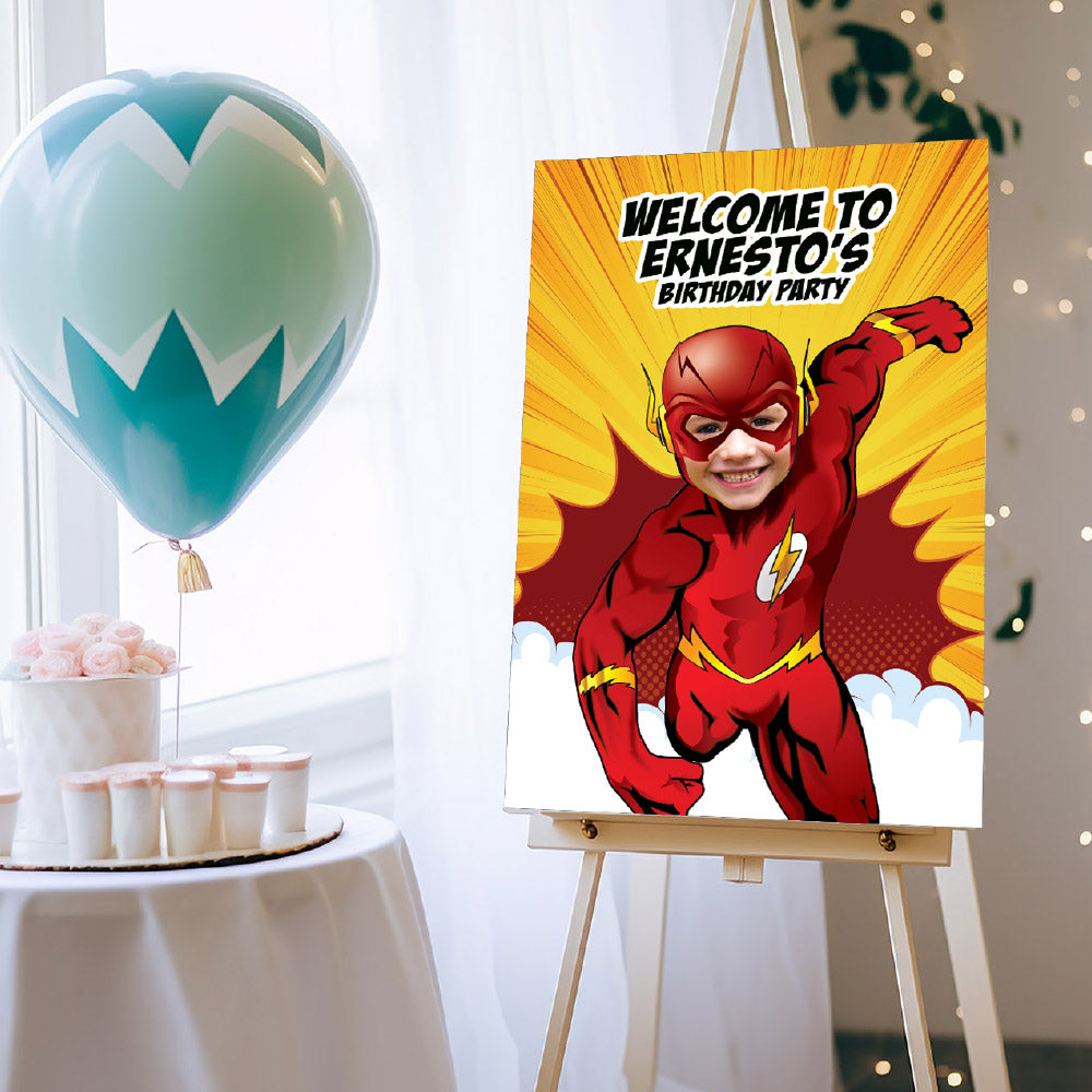 Flash Welcome sign with photo, Welcome sign Flash party, Flash welcome Birthday party sign. 149WS2