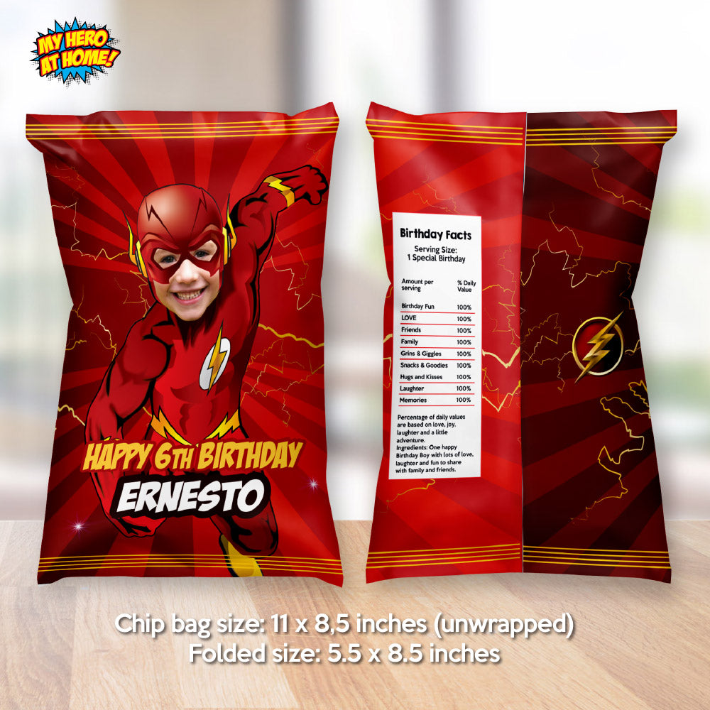 Flash chip bags party favors, Flash Snacks Bag Wrapper, Custom Flash Potato Chip Bag label. 149CB