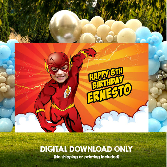Flash Birthday Banner with photo, Custom Flash Party Backdrop, Flash party decor. 149BB