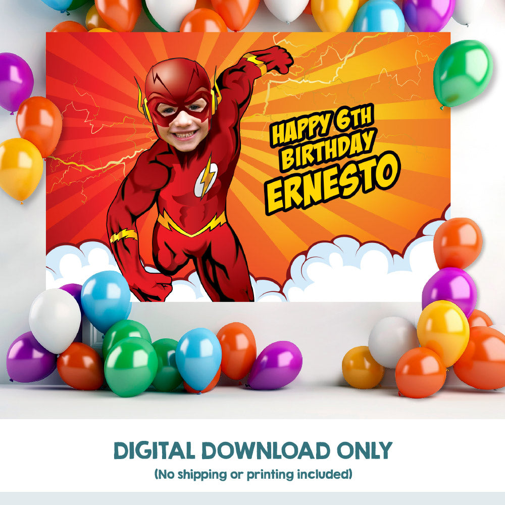 Flash Birthday Banner with photo, Custom Flash Party Backdrop, Flash party decor. 149BB
