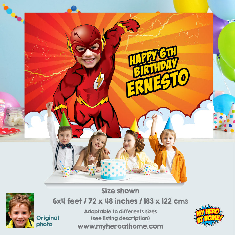 Flash Birthday Banner with photo, Custom Flash Party Backdrop, Flash party decor. 149BB
