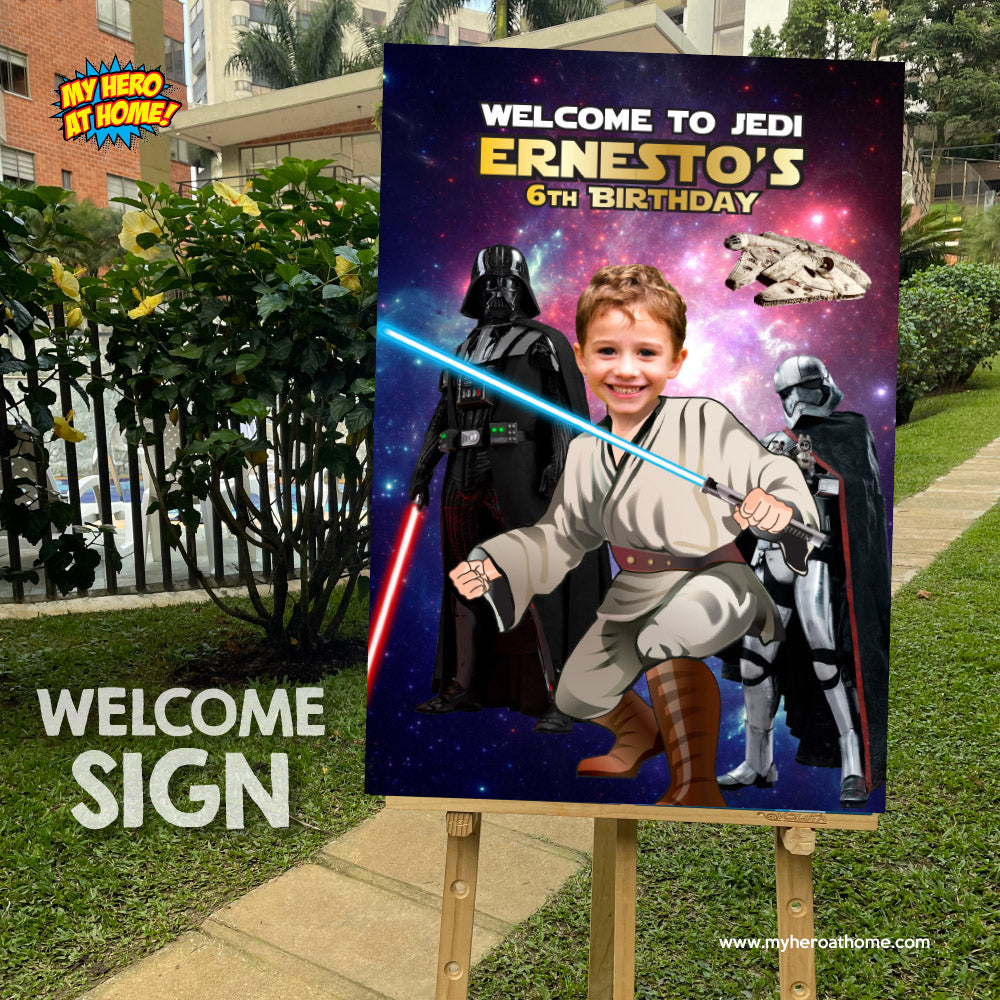 Custom Jedi Birthday Welcome sign with Kid as the Star, Party Entrance Star Wars themed. 005WS
