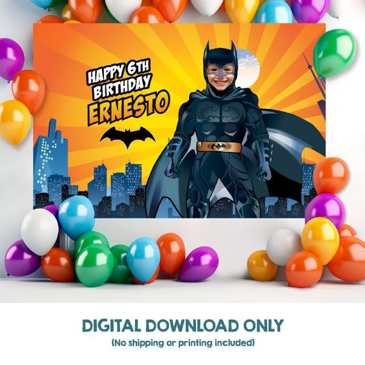Batman Banner with photo, Custom Batman Birthday Backdrop, Party Banner Batman, Batman Backdrop. 215BB
