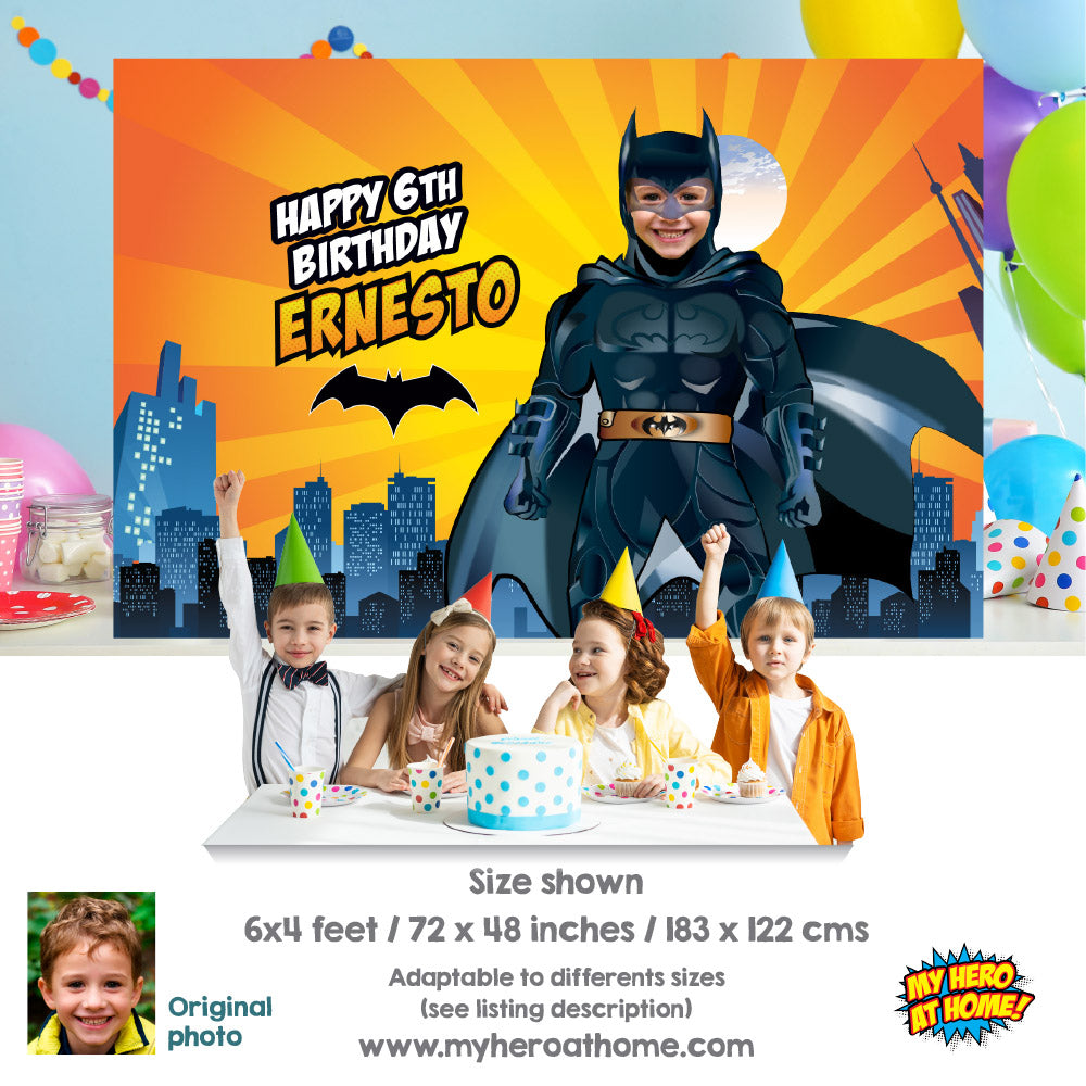Batman Banner with photo, Custom Batman Birthday Backdrop, Party Banner Batman, Batman Backdrop. 215BB