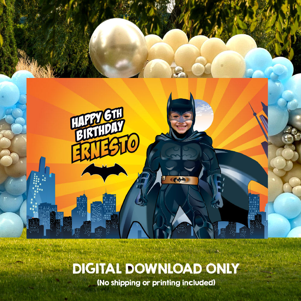 Batman Banner with photo, Custom Batman Birthday Backdrop, Party Banner Batman, Batman Backdrop. 215BB