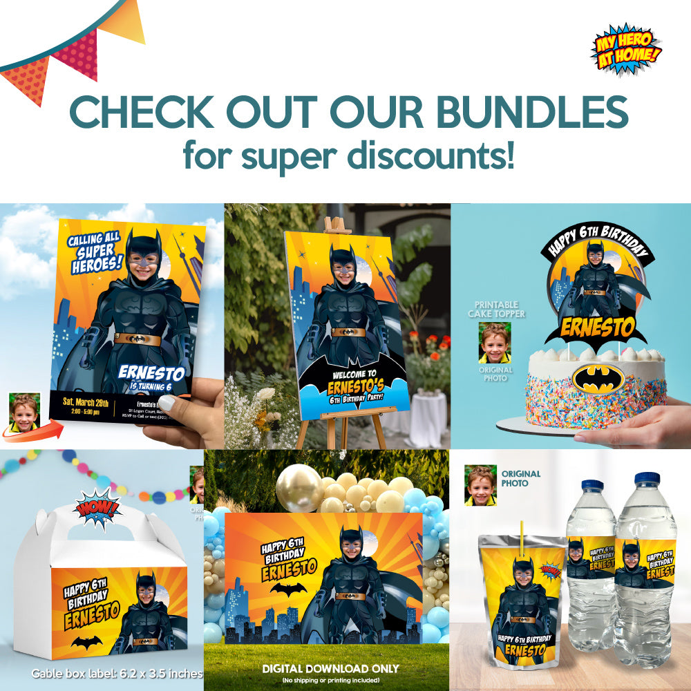 Batman birthday party Invitation with your kid as Batman, Batman party photo template. 215IN