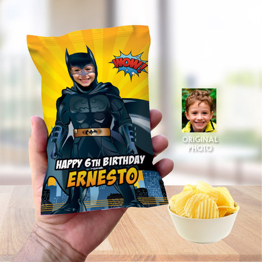 Batman chip bags party favors wrappers, Custom Batman Snacks Bag label, DIY superhero chip bags. 215CB