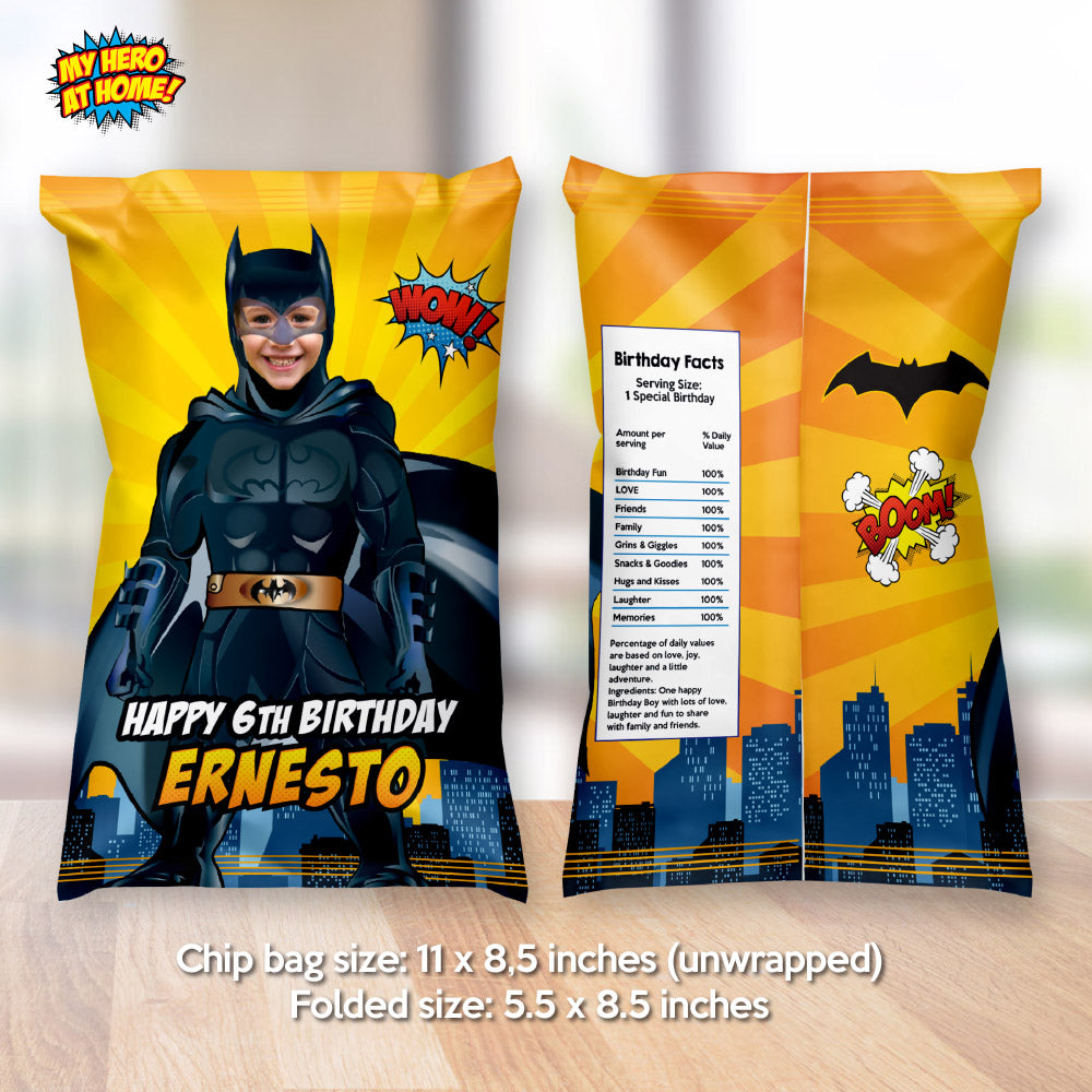 Batman chip bags party favors wrappers, Custom Batman Snacks Bag label, DIY superhero chip bags. 215CB