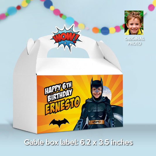 Personalized Batman Gable Box label, Batman Gift Box with photo, Batman Candy Box Party favors. 215GB